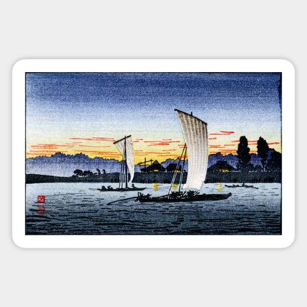 1900 Japanese Fishing Boats at Dusk Sticker by historicimage